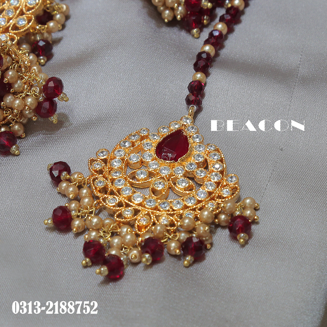 Necklace Set Choker Maala Tika Jhoomer Saharay and Earrings