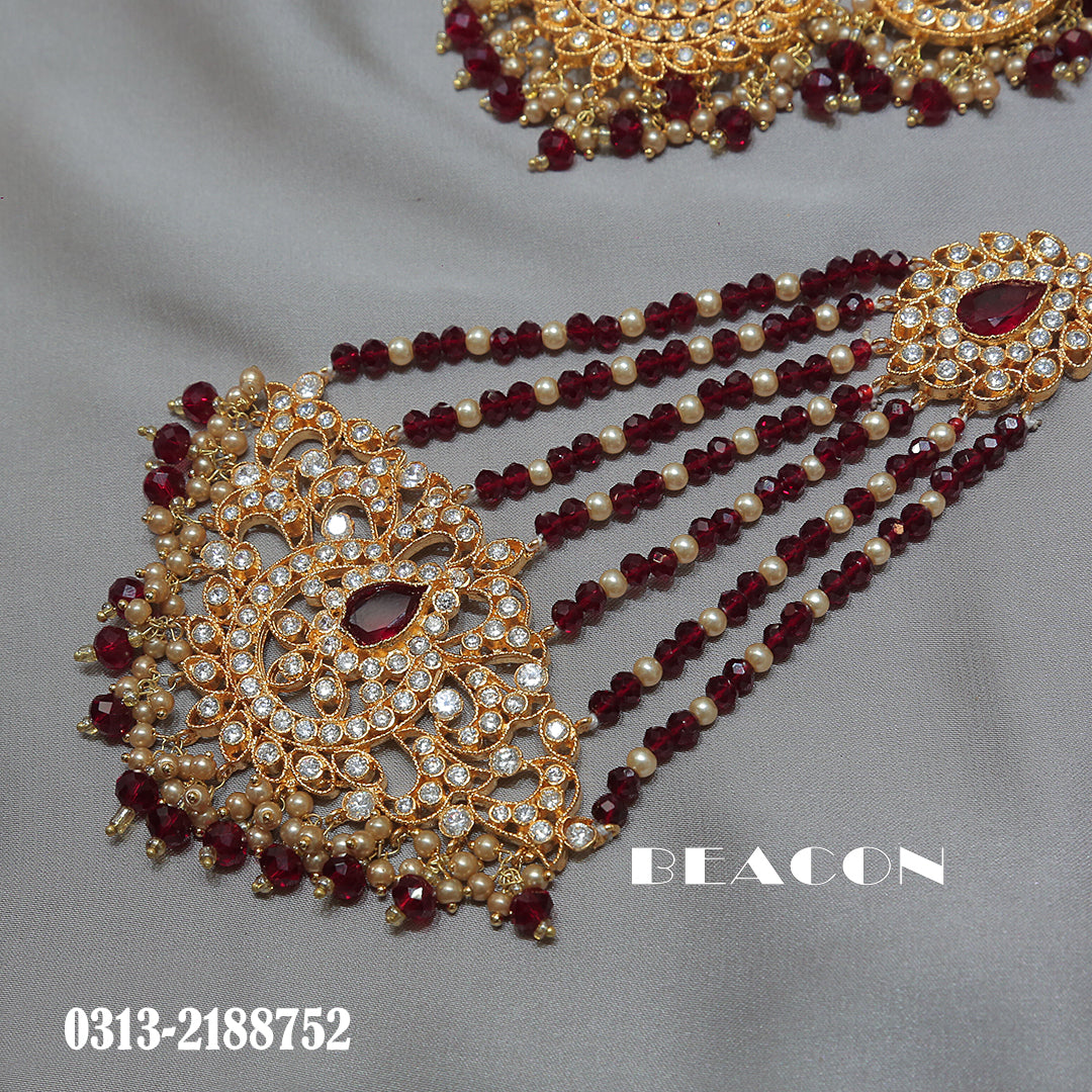 Necklace Set Choker Maala Tika Jhoomer Saharay and Earrings