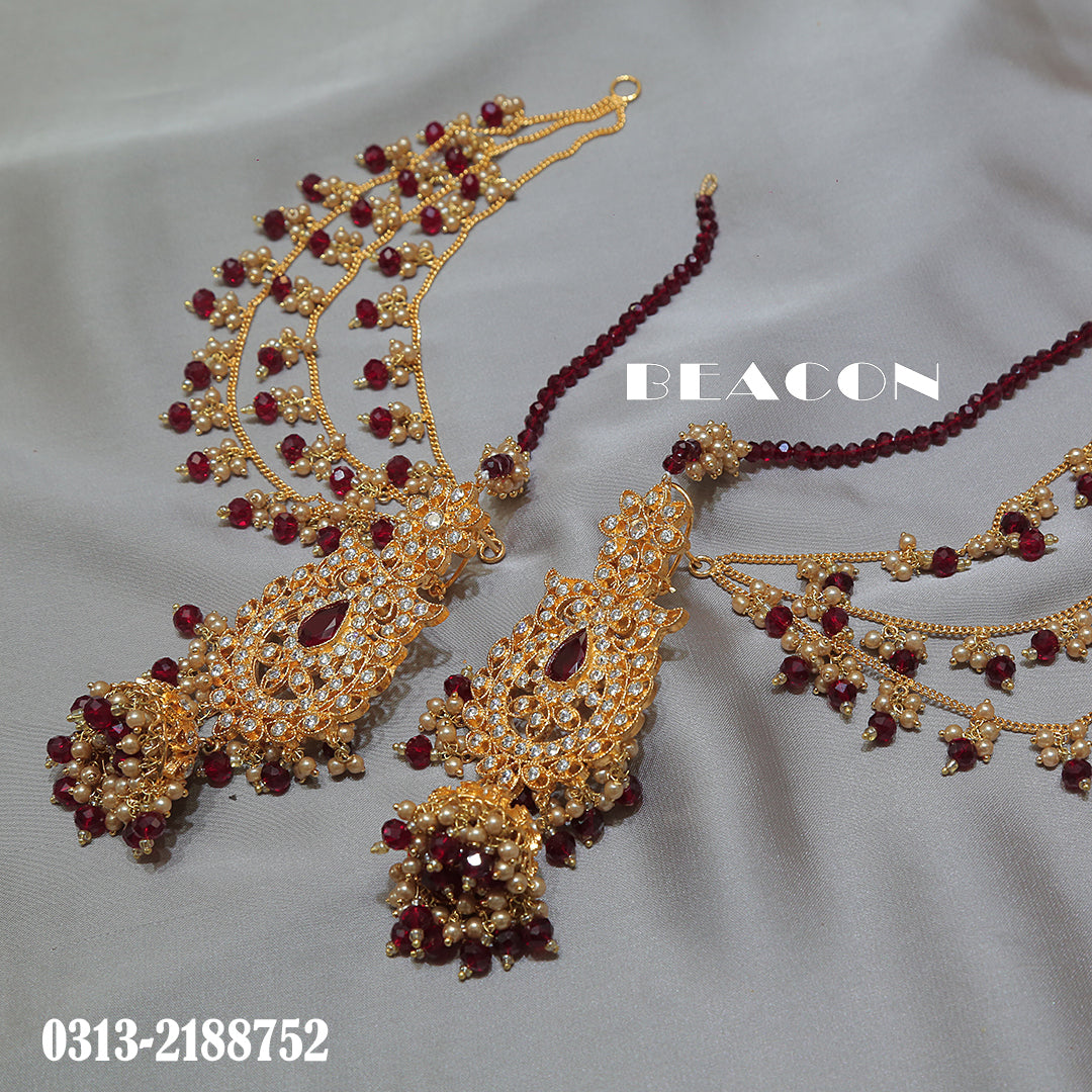 Necklace Set Choker Maala Tika Jhoomer Saharay and Earrings