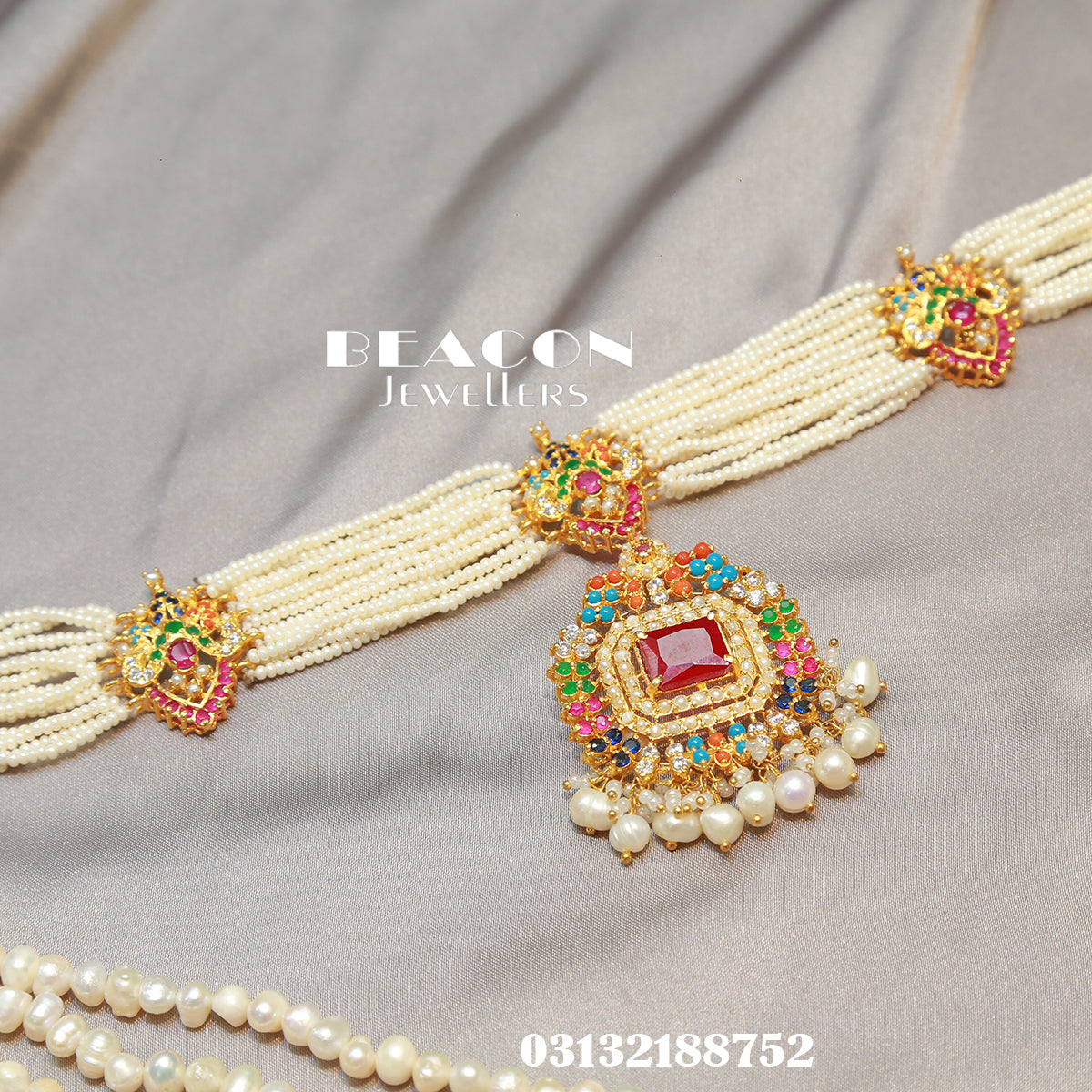 Choker Maala Ring Bindi and Earrings 04