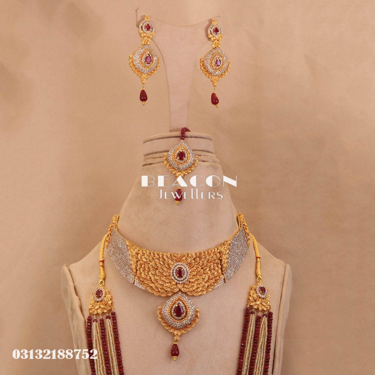 Necklace Set Ruby With Tika & Earrings
