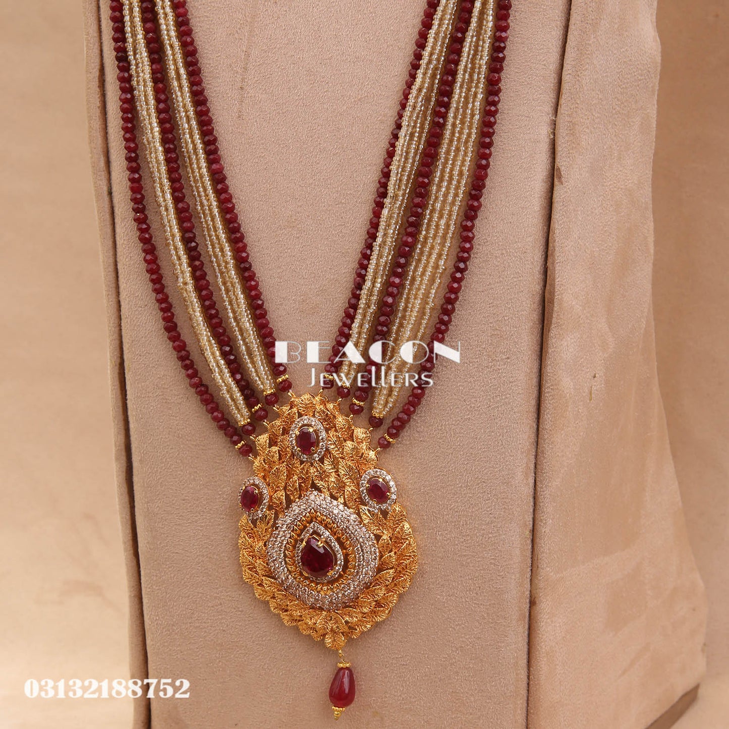Necklace Set Ruby With Tika & Earrings