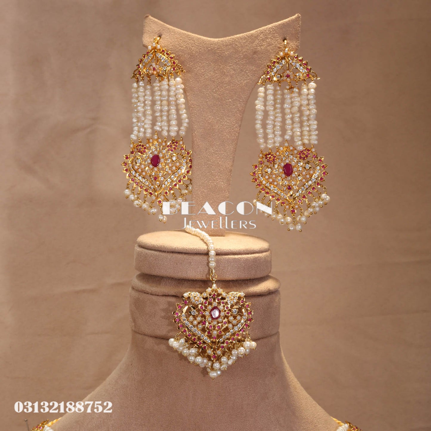 Mala Set in Ruby With Pearls and Zircons