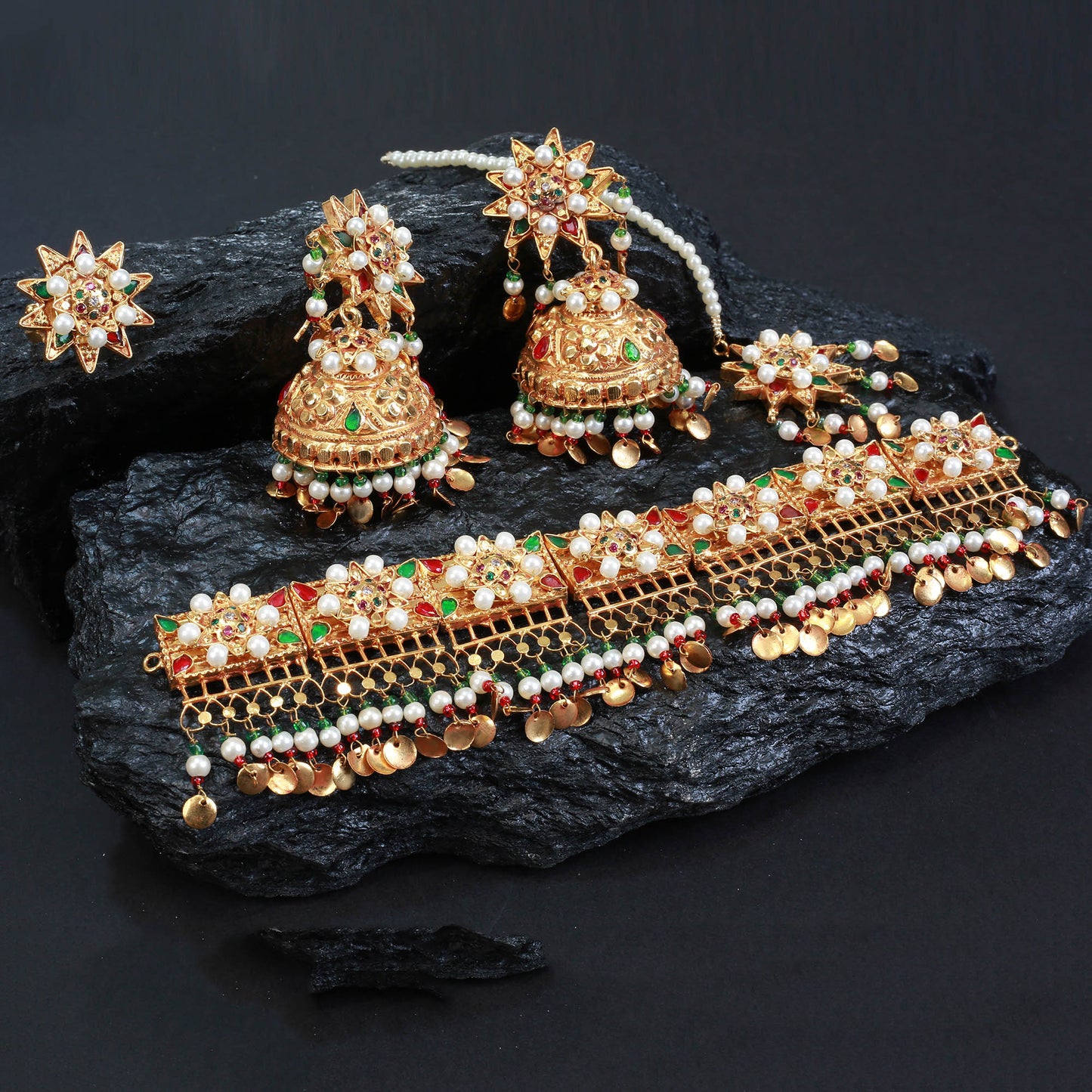 Choker Set With Earrings and Tika, Ring