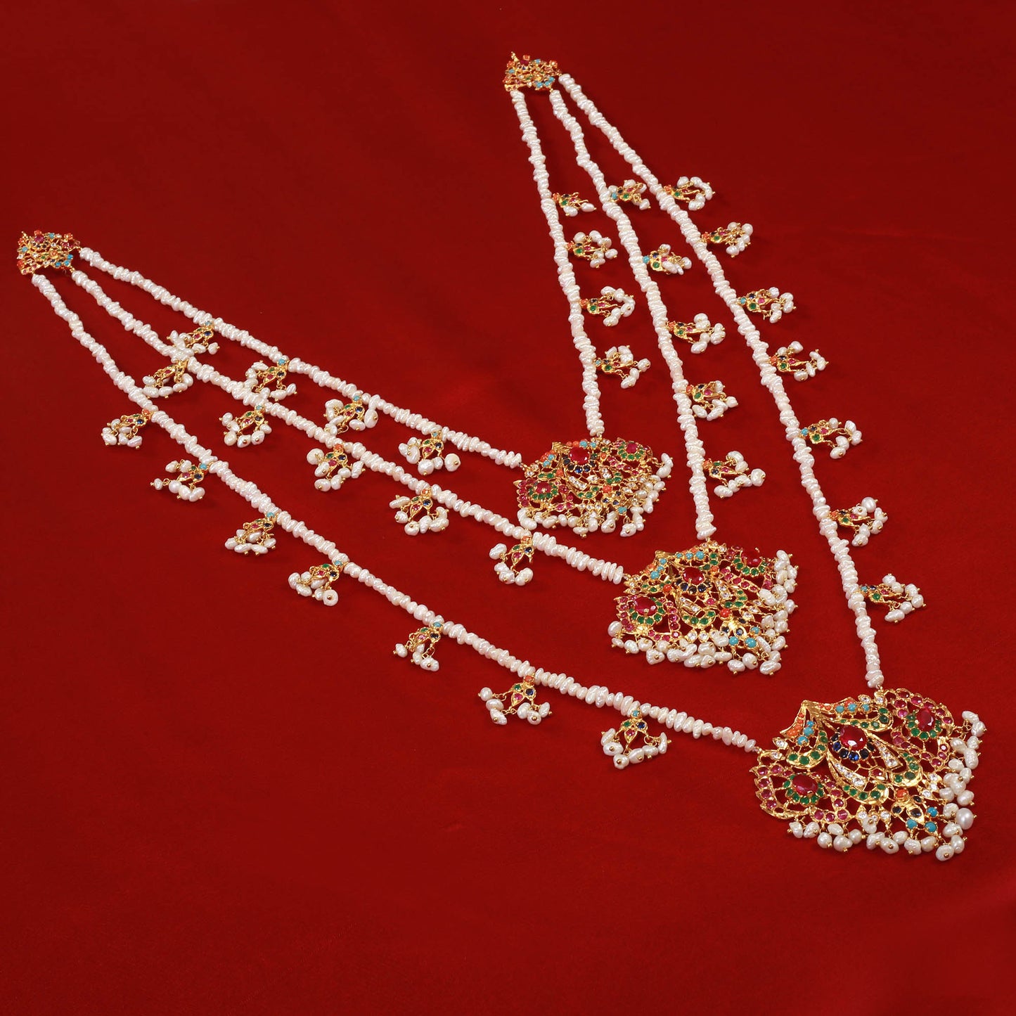 Necklace with Malla, Ring, Earrings, TIka