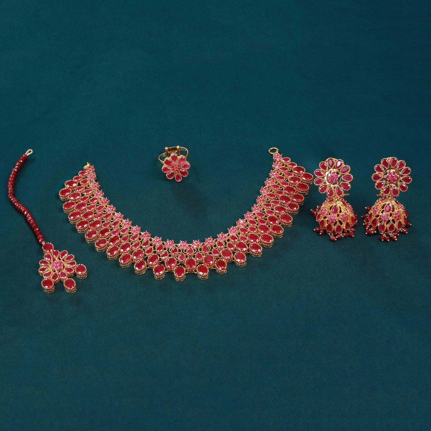 Necklace Earrings, TIka and Rings