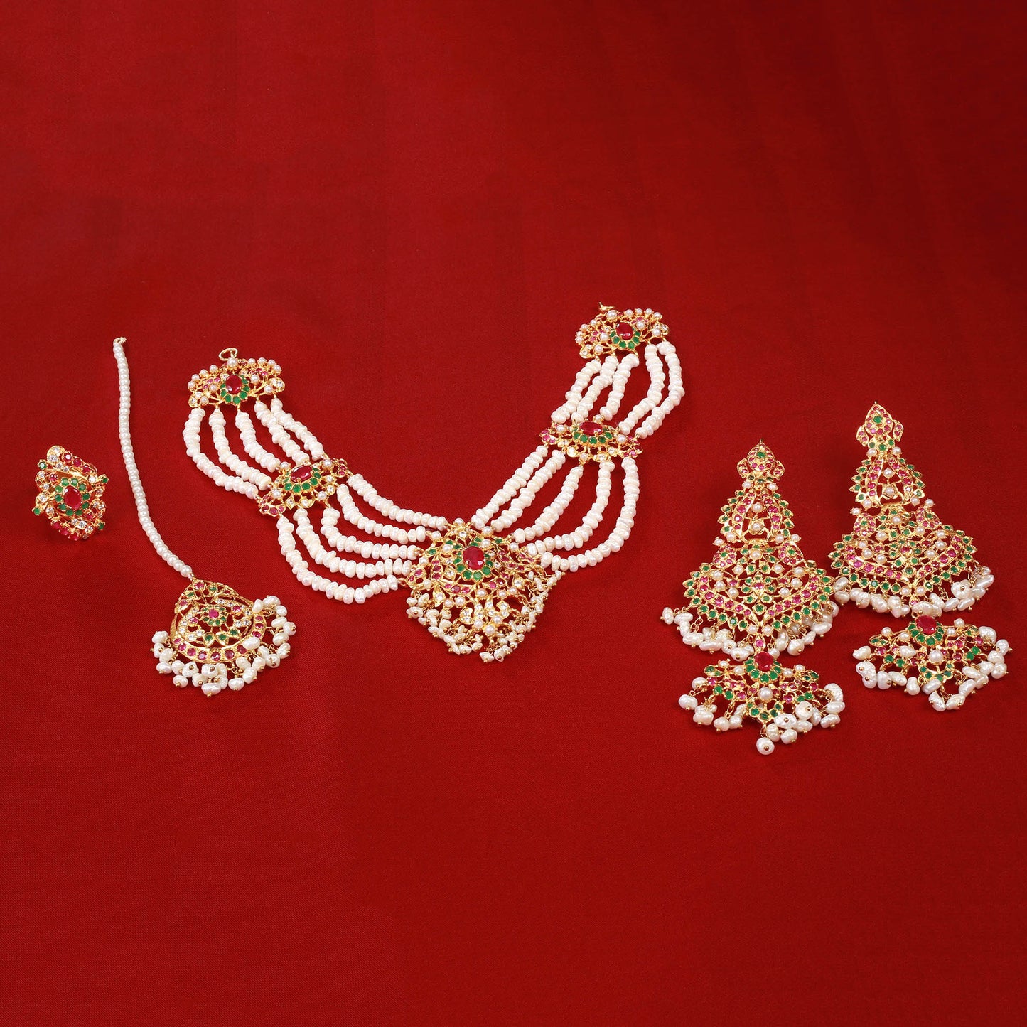 Necklace with Earrings, Ring and TIka