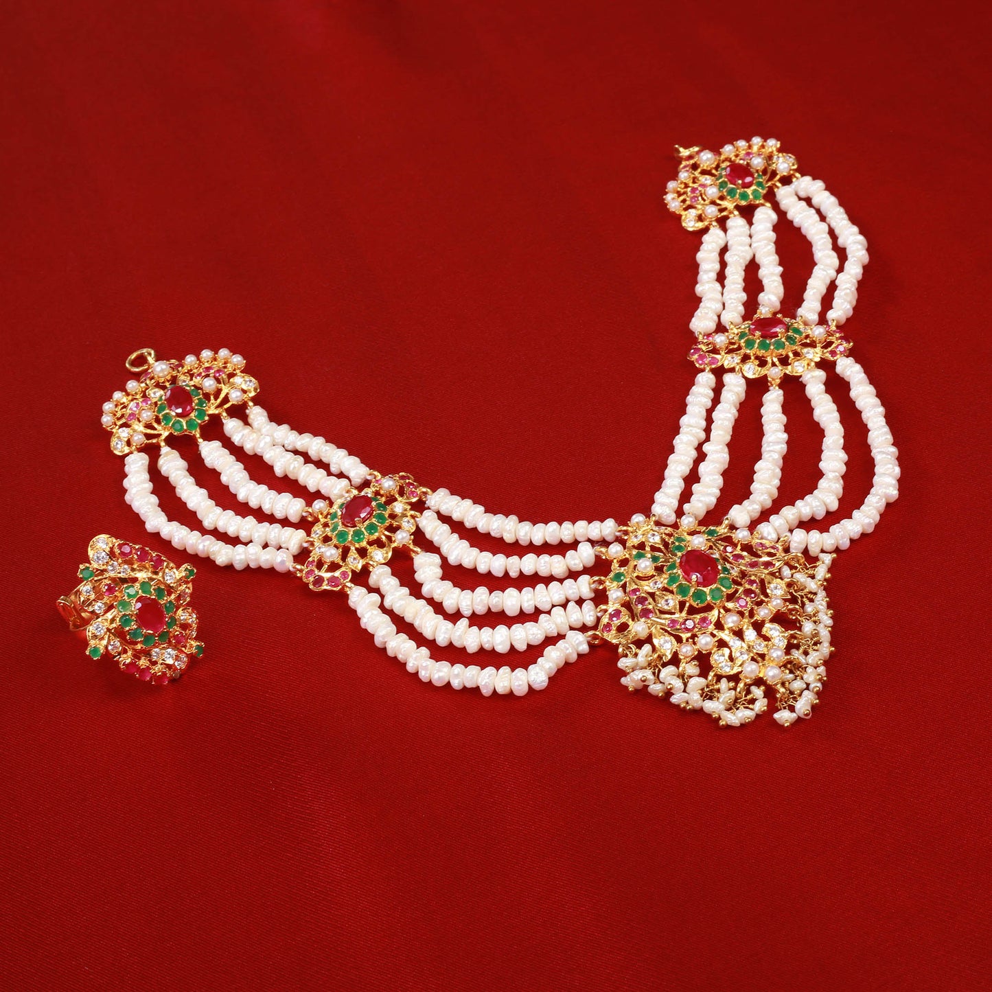 Necklace with Earrings, Ring and TIka