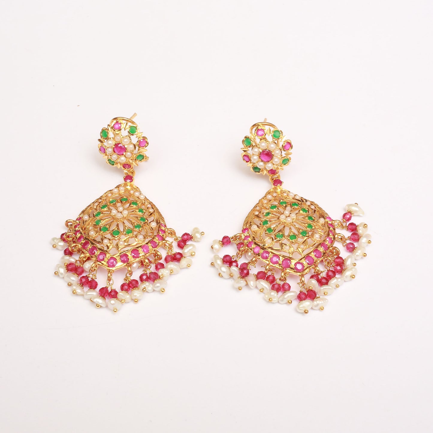 Earrings With Ruby & Jades