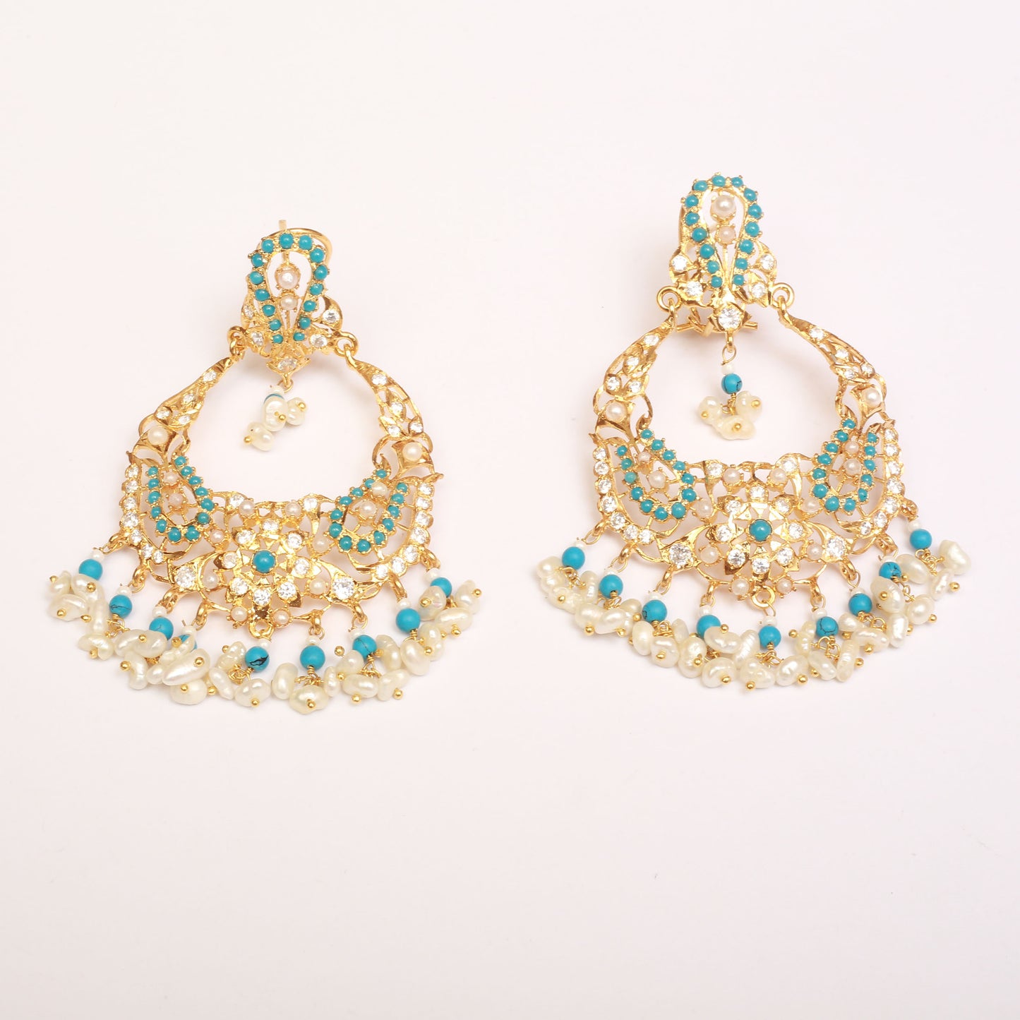 Earrings With Feroza & Real Pearls