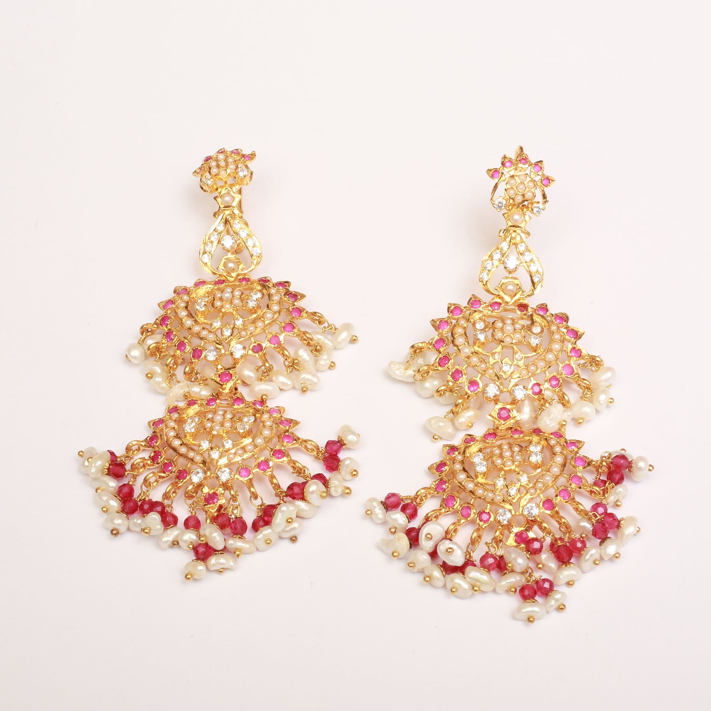 Earrings With Ruby & Real Pearls