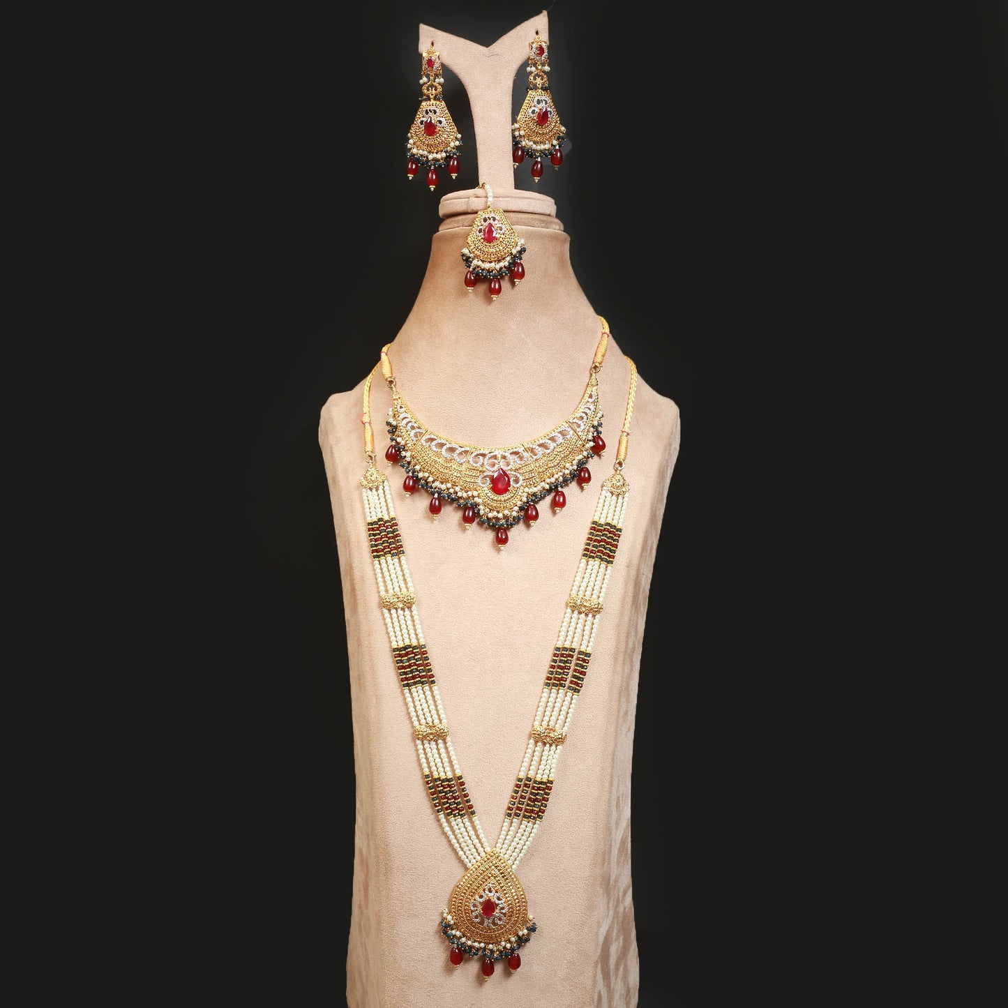 Necklace and Mala, Earrings, Tika
