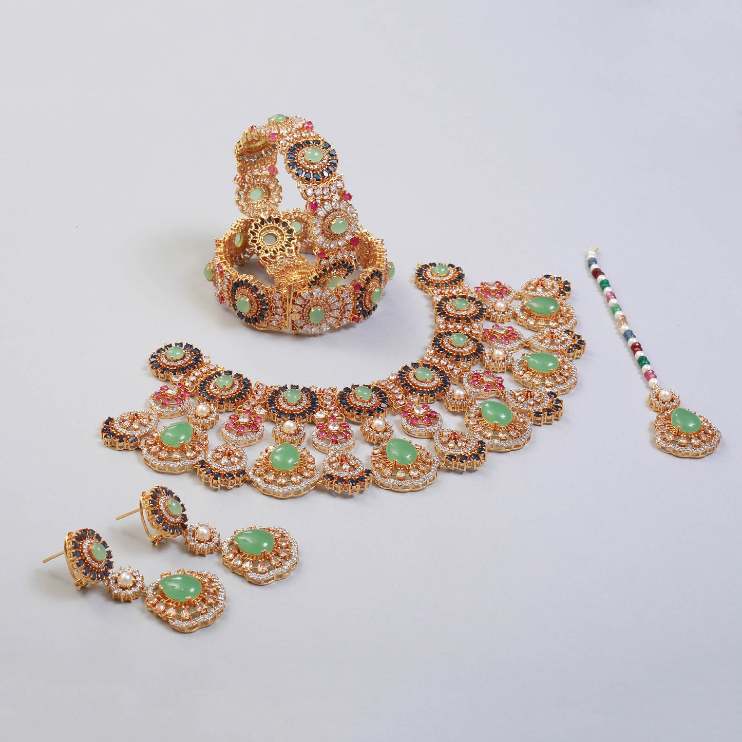 Necklace with Earrings, Tika and Bangla