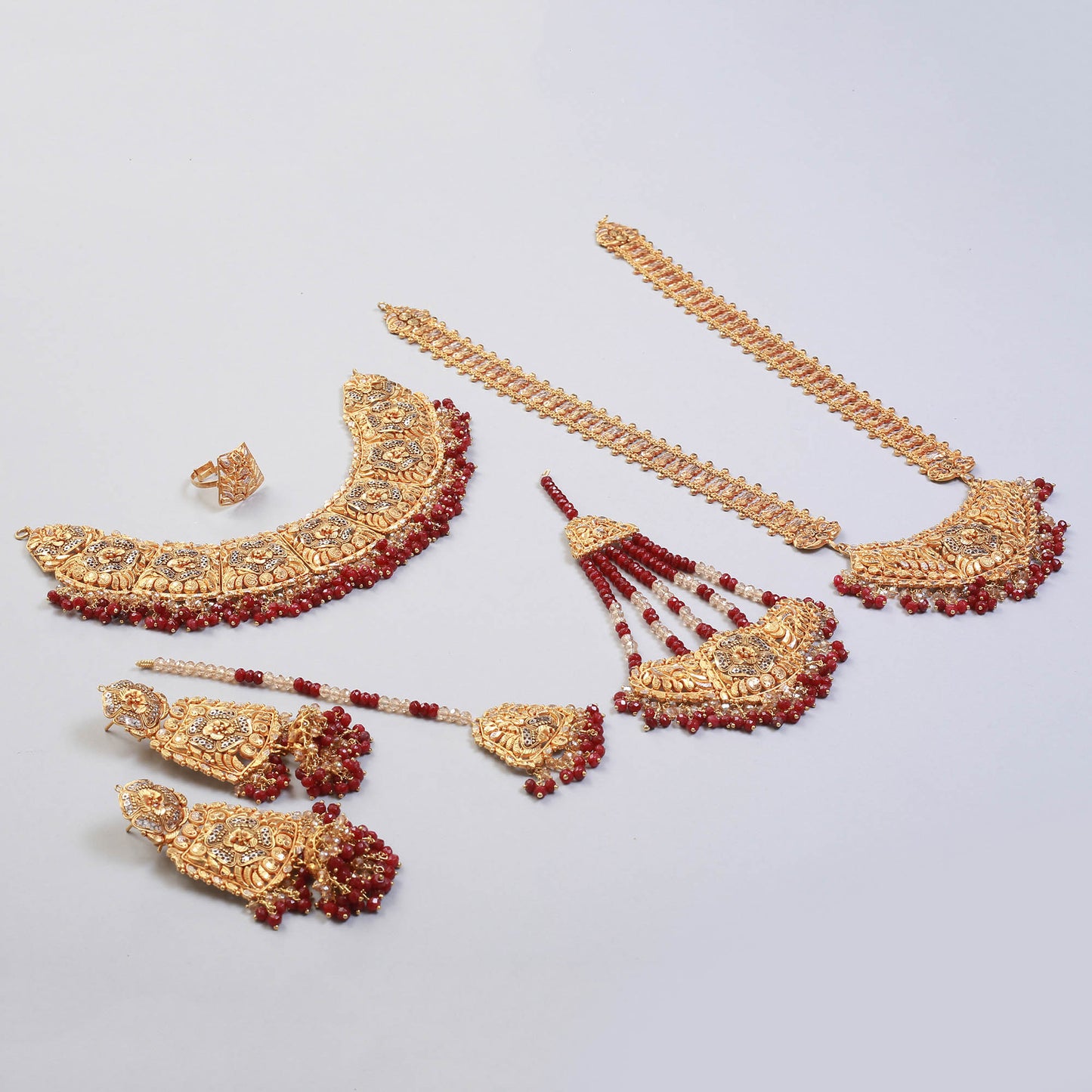 Necklace with Maala, Earrings, Ring ,Tika, Jhumar,