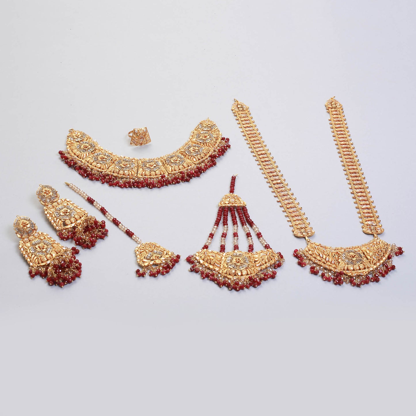 Necklace with Maala, Earrings, Ring ,Tika, Jhumar,