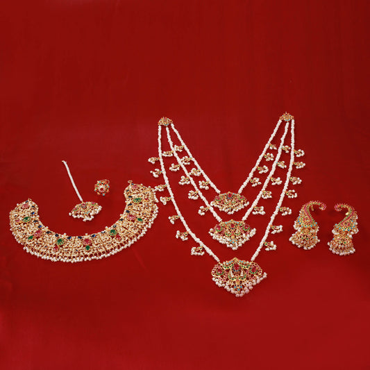 Necklace with Malla, Ring, Earrings, TIka