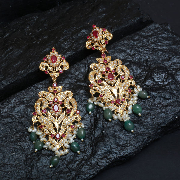 Earrings With Ruby In Real Pearls