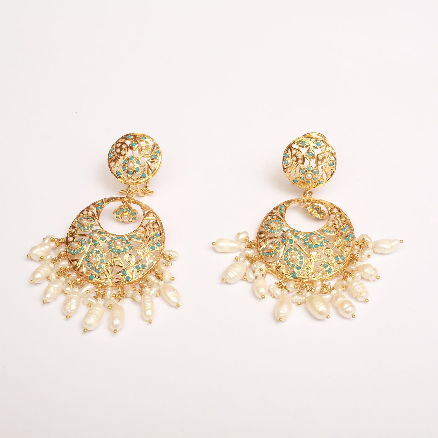 Earrings With Feroza  Real pearls