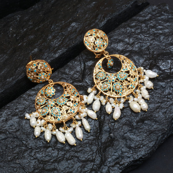 Earrings With Feroza  Real pearls