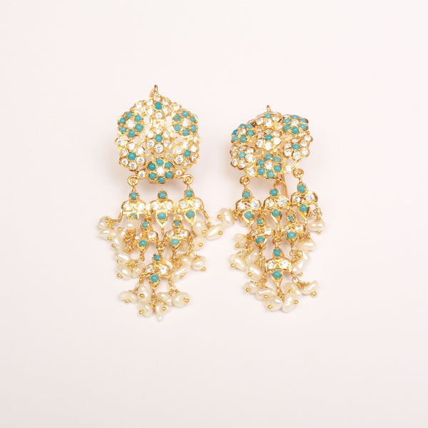 Earrings With Feroza & Real Pearls