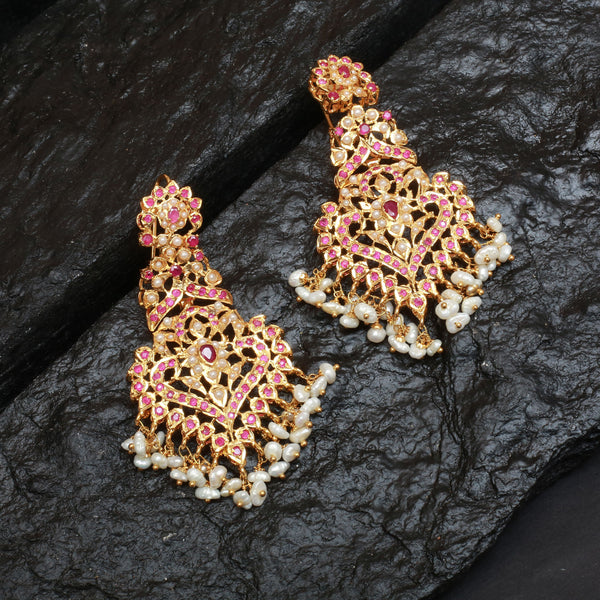 Earrings With Ruby & Real Pearls