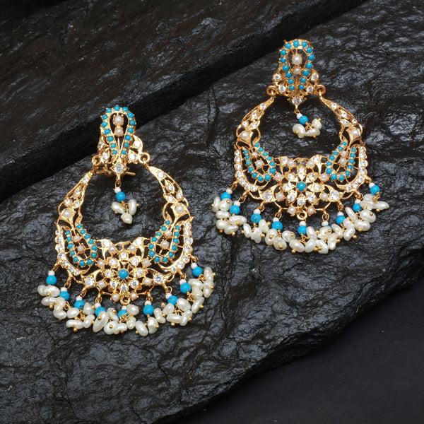 Earrings With Feroza & Real Pearls