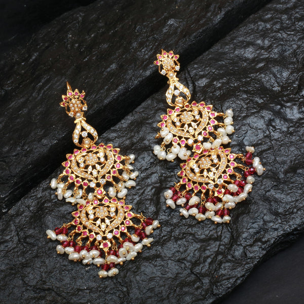 Earrings With Ruby & Real Pearls