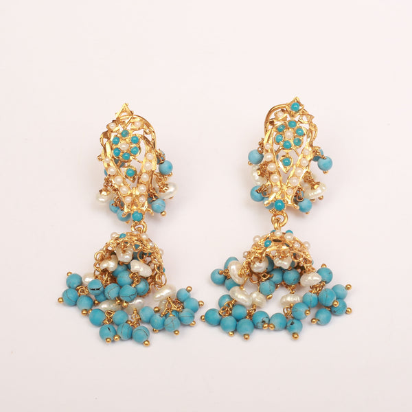 Earrings With Feroza & Real Pearls