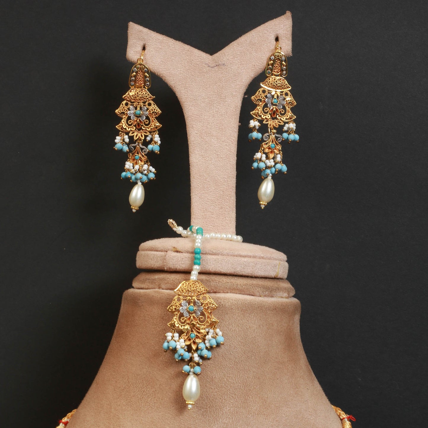 Necklace and Mala, Earrings,  Tika